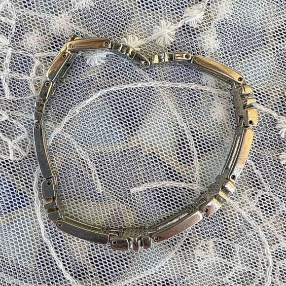 Vintage 80’s/90’s Silver & Rhinestone Link Bracelet - Picture 2 of 5